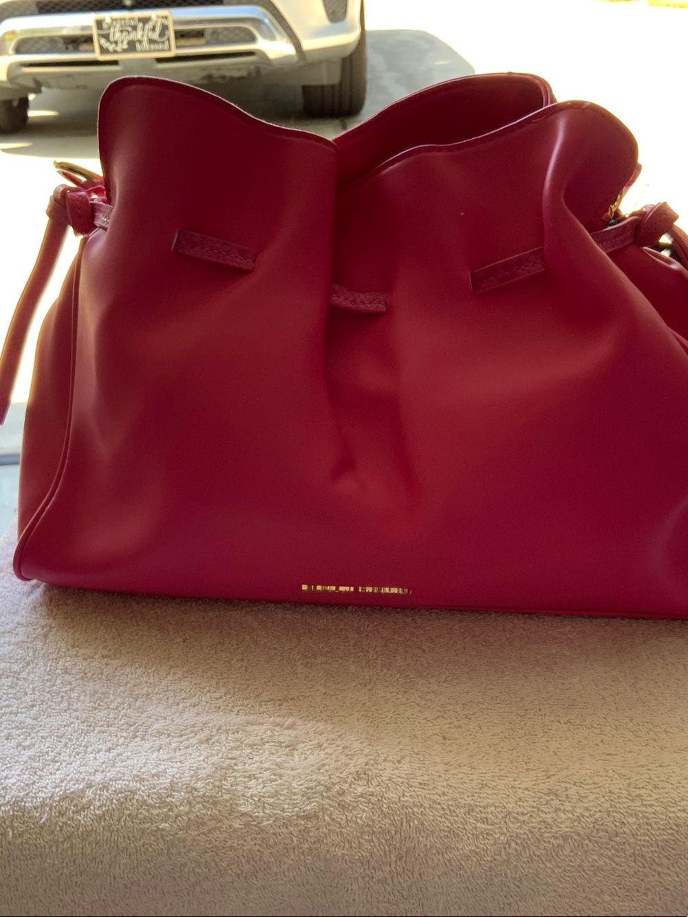 Badgley Mischka Vibrant Red Drawstring Shoulder Bag